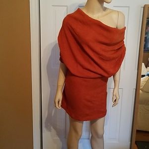 Orange Terry Cowl Neck Long Sleeve Tunic Dress